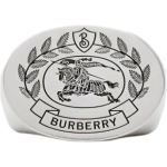 Burberry Engraved Ekd Palladium-plated Signet Ring In Vintage Steel