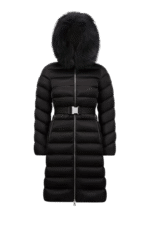Moncler Leersie Hooded Shearling Long Down Jacket Black Fur