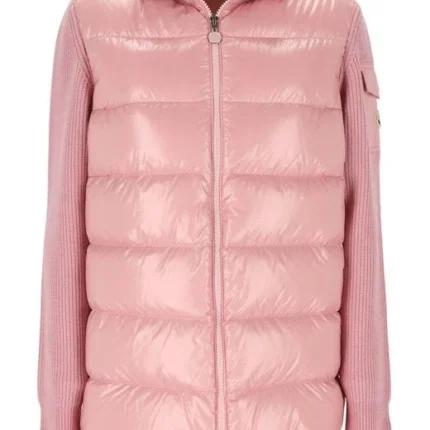 Moncler Women's Pink Paneled Zip-Up Padded Cardigan