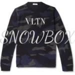 Valentino Logo-Painted Camouflage-Intarsia Cashmere Sweater Blue