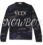 Valentino Logo-Painted Camouflage-Intarsia Cashmere Sweater Blue