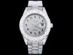 Iced Out Date Just Rolex 42mm White Dial