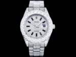 Iced Out Date Just Rolex 42mm White Dial