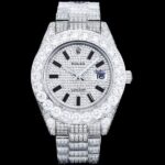 Iced Out Date Just Rolex 42mm White Dial
