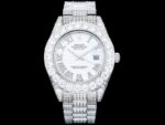 Iced Out Date Just Rolex 42mm White Dial