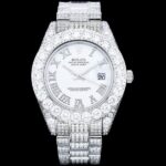 Iced Out Date Just Rolex 42mm White Dial