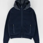 Moncler Retro Hooded Wool Cardigan Knit Navy Blue Cardigan